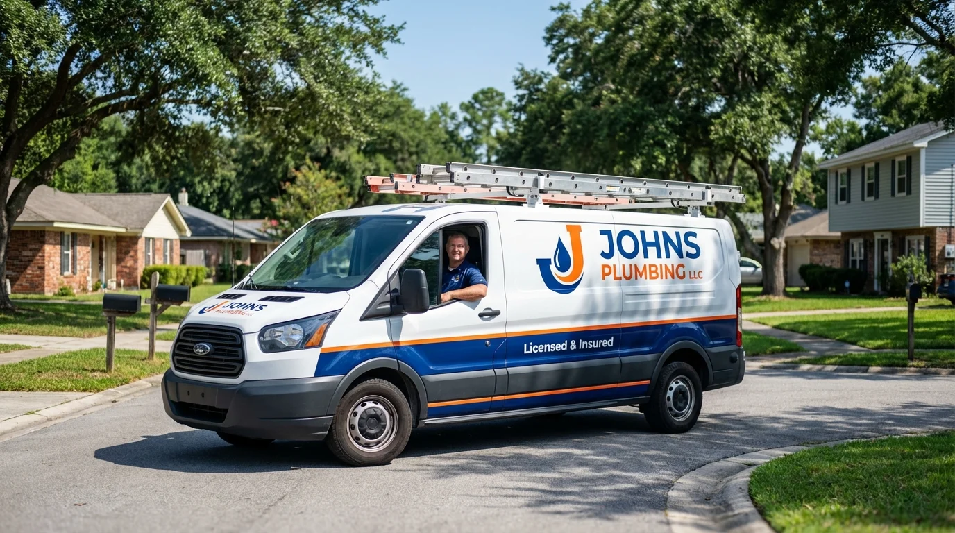 Johns Plumbing LLC service van in Carthage, NY