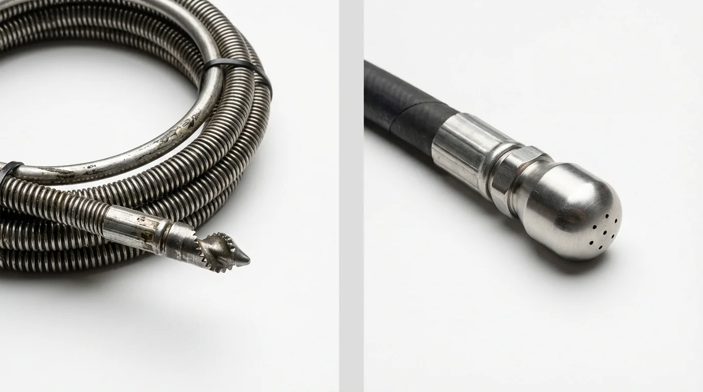 Drain snake cable and hydro jetting nozzle used for drain cleaning in Carthage, NY
