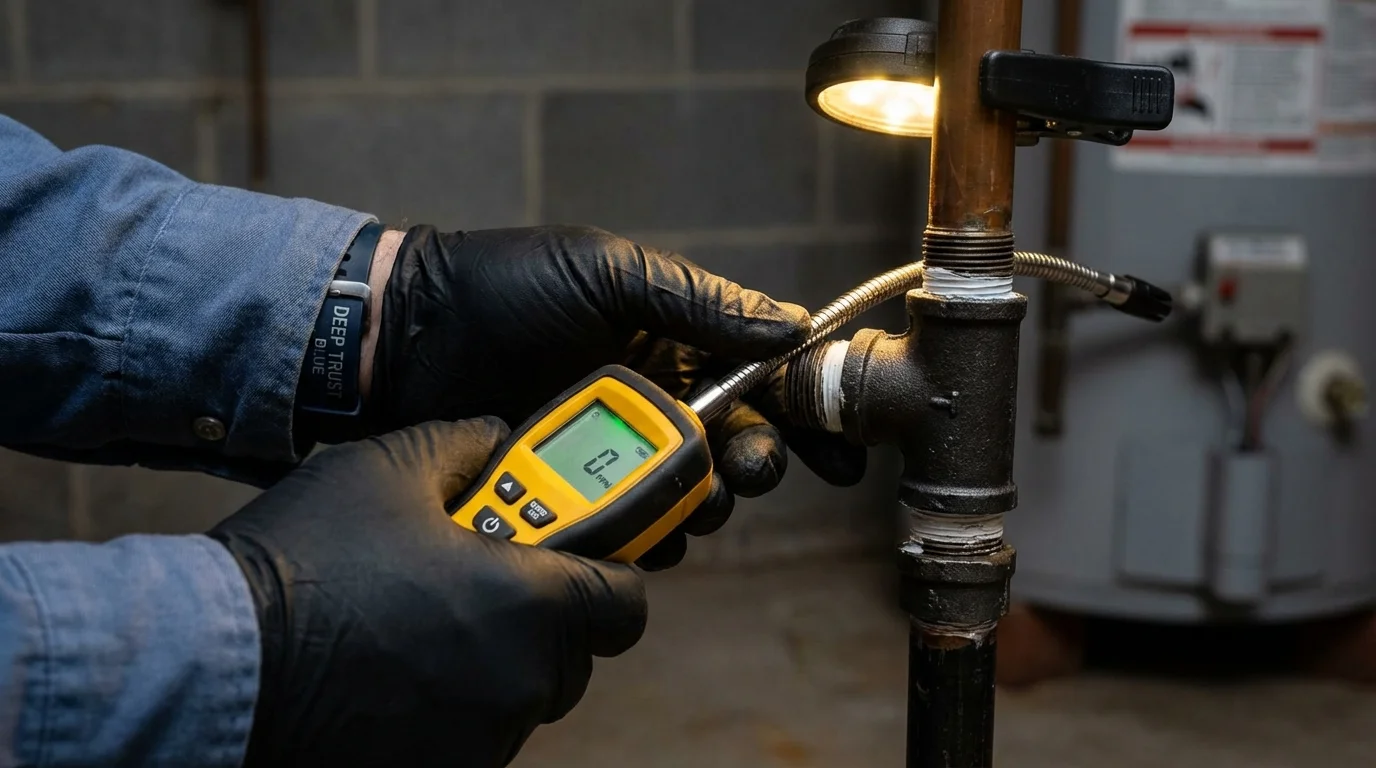 Gas leak detection with electronic sniffer by Johns Plumbing LLC in Carthage